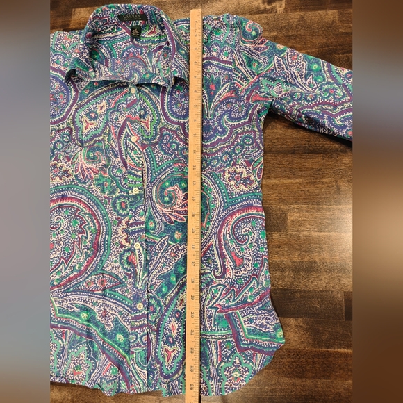 Lauren Ralph Lauren Paisley Top Size Medium. Blue Purple Green - Picture 8 of 8